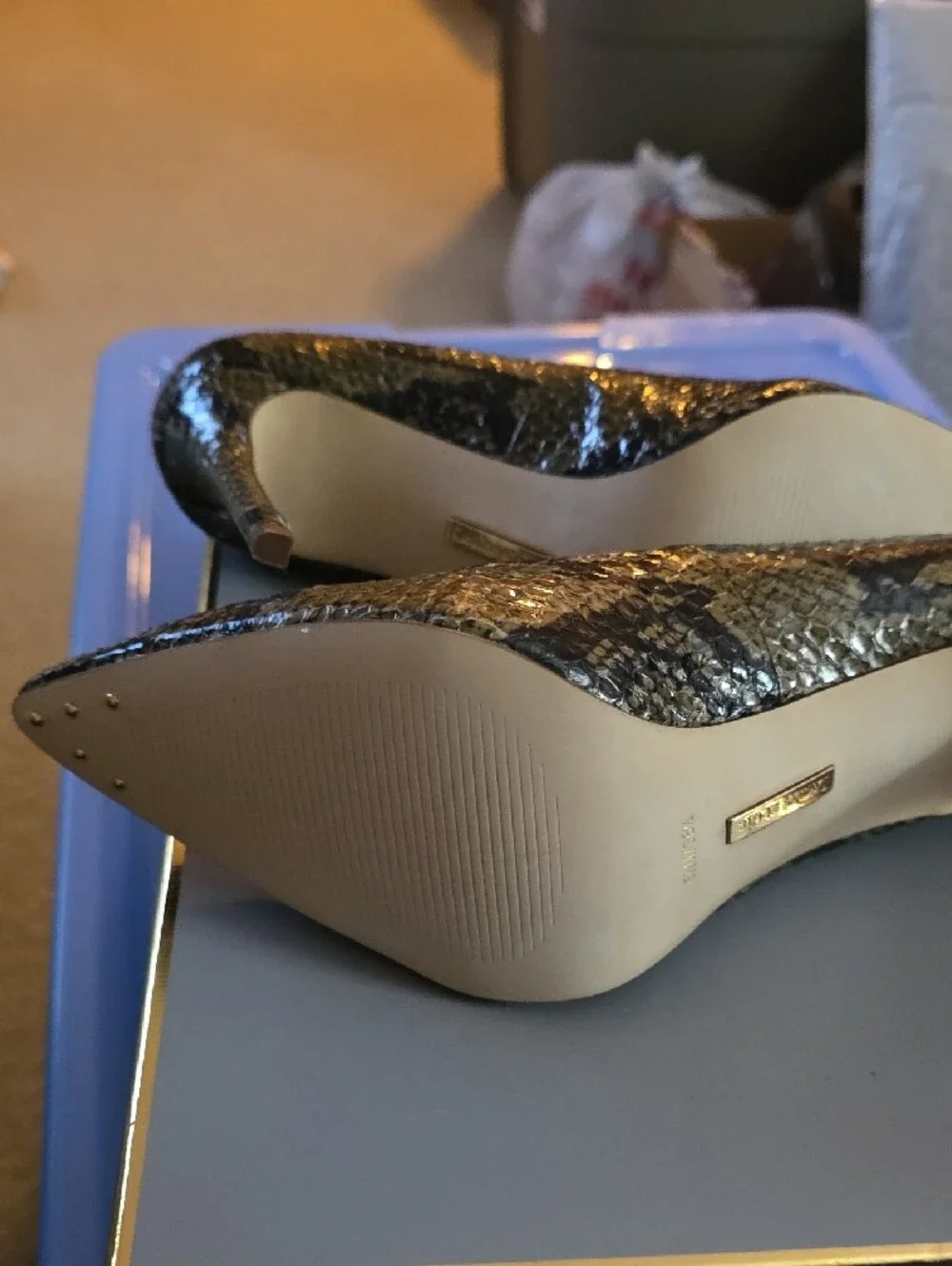 Louise et Cie Black and Brown Snake-Print Pointed Toe Pumps